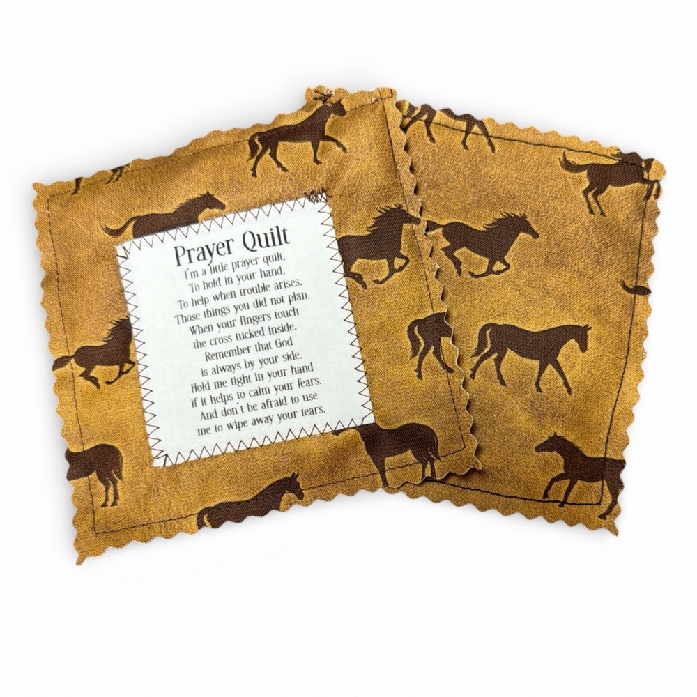 Handcrafted Prayer Quilt Set of 2 with Uplifting Prayer and Wooden Cross Inside